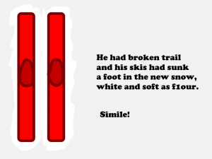 He had broken trail and his skis had sunk a foot in the new snow, white and soft as flour.