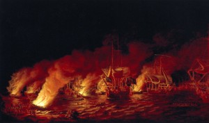 French fire ships sent downriver to block the British advance Source - https://en.wikipedia.org/wiki/Battle_of_the_Plains_of_Abraham