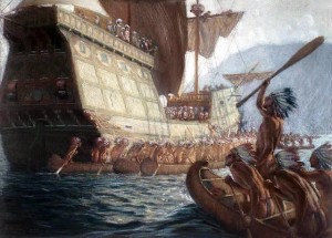 Painting by George Agnew Reid, done for the third centennial (1908), showing the arrival of Samuel de Champlain on the site of Quebec City. https://en.wikipedia.org/wiki/Samuel_de_Champlain