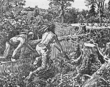 Iroquois warriors lurking near French settlements during the 1650s