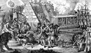 French and Indian War: blockade of Louisbourg, Nova Scotia, engraving, An English engraving from 1775 celebrating the blockade of Louisbourg, Nova Scotia, during the French and Indian War. Source