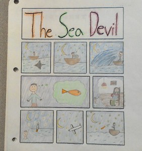 Here is a photo of my Graphic Comic Assignment I did based on the short story "The Sea Devil"